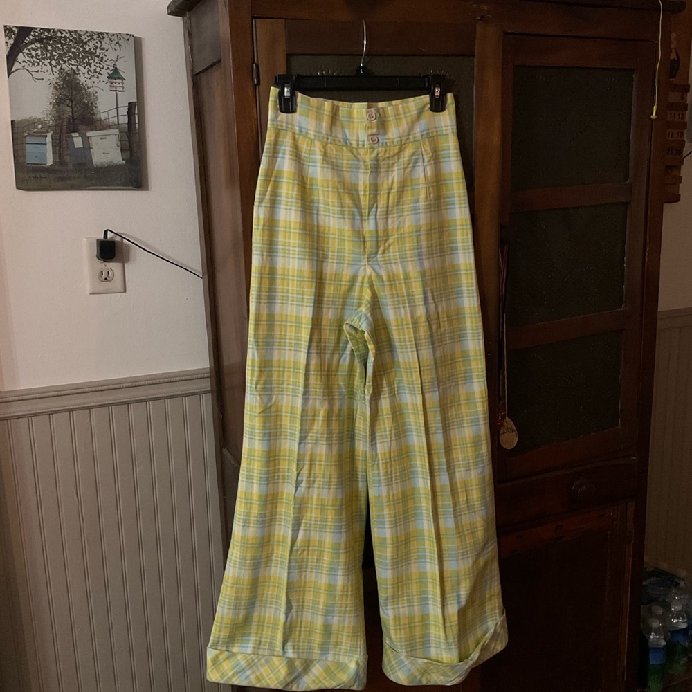 Vintage 70’s 80’s Yellow Plaid Wide Leg Pants